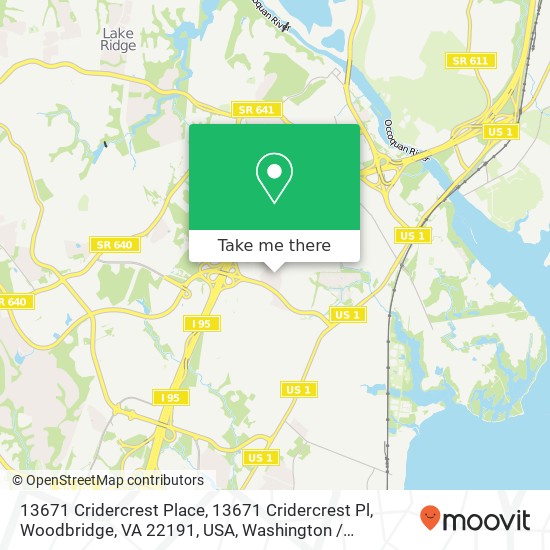 Mapa de 13671 Cridercrest Place, 13671 Cridercrest Pl, Woodbridge, VA 22191, USA