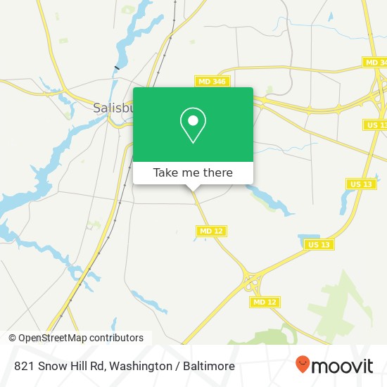 Mapa de 821 Snow Hill Rd, Salisbury, MD 21804