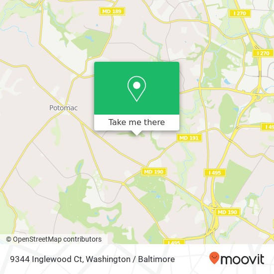 Mapa de 9344 Inglewood Ct, Potomac, MD 20854