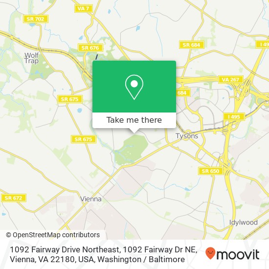 Mapa de 1092 Fairway Drive Northeast, 1092 Fairway Dr NE, Vienna, VA 22180, USA
