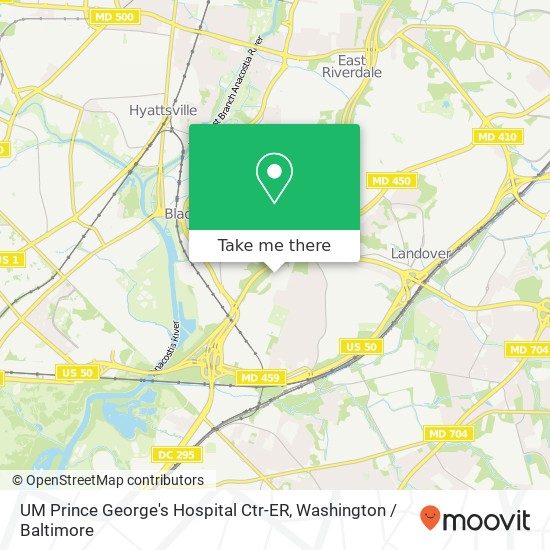 Mapa de UM Prince George's Hospital Ctr-ER, 3001 Hospital Dr
