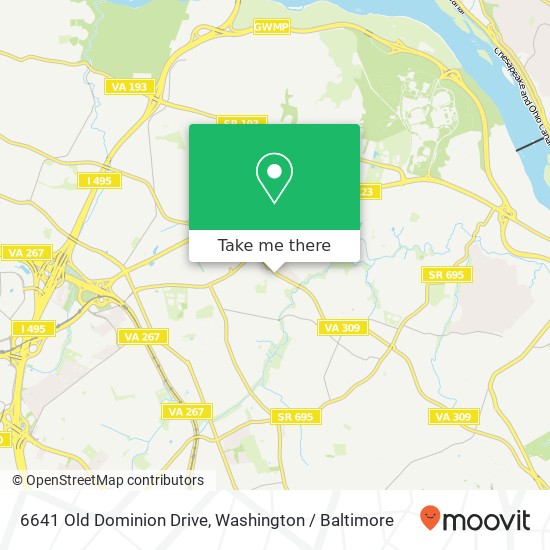 Mapa de 6641 Old Dominion Drive, 6641 Old Dominion Dr, McLean, VA 22101, USA