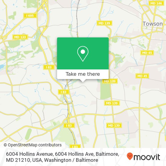 Mapa de 6004 Hollins Avenue, 6004 Hollins Ave, Baltimore, MD 21210, USA