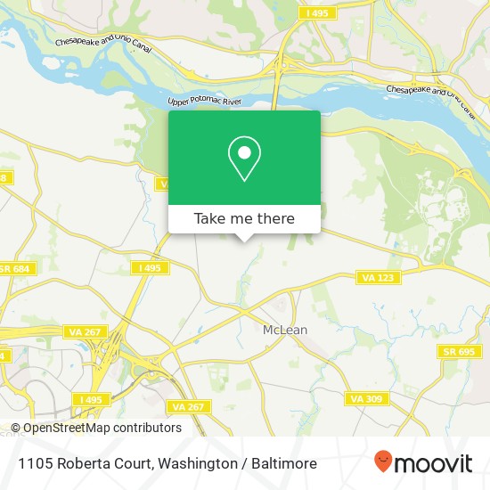 Mapa de 1105 Roberta Court, 1105 Roberta Ct, McLean, VA 22101, USA