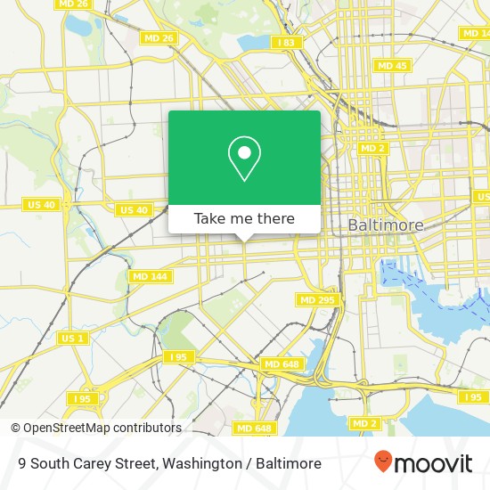 Mapa de 9 South Carey Street, 9 S Carey St, Baltimore, MD 21223, USA