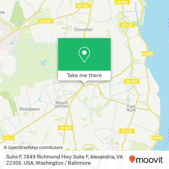 Mapa de Suite F, 7849 Richmond Hwy Suite F, Alexandria, VA 22306, USA