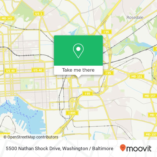 Mapa de 5500 Nathan Shock Drive, 5500 Nathan Shock Dr, Baltimore, MD 21224, USA