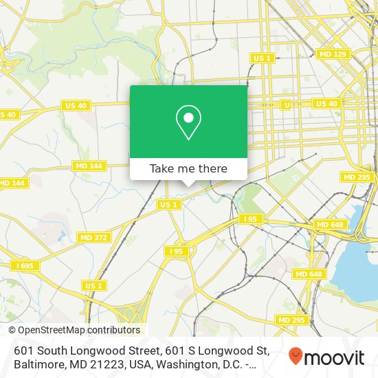 Mapa de 601 South Longwood Street, 601 S Longwood St, Baltimore, MD 21223, USA