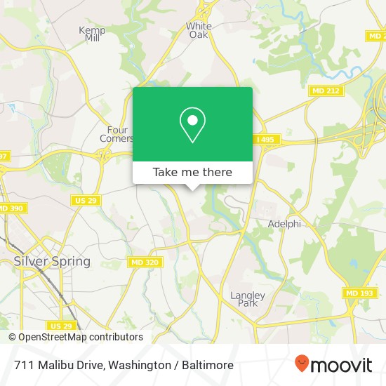 711 Malibu Drive, 711 Malibu Dr, Silver Spring, MD 20901, USA map