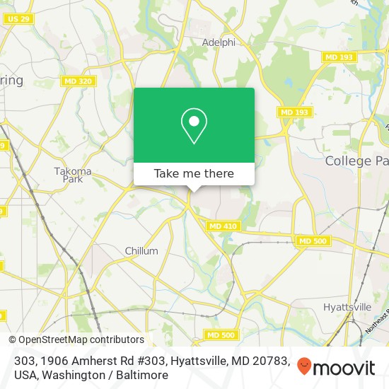 Mapa de 303, 1906 Amherst Rd #303, Hyattsville, MD 20783, USA