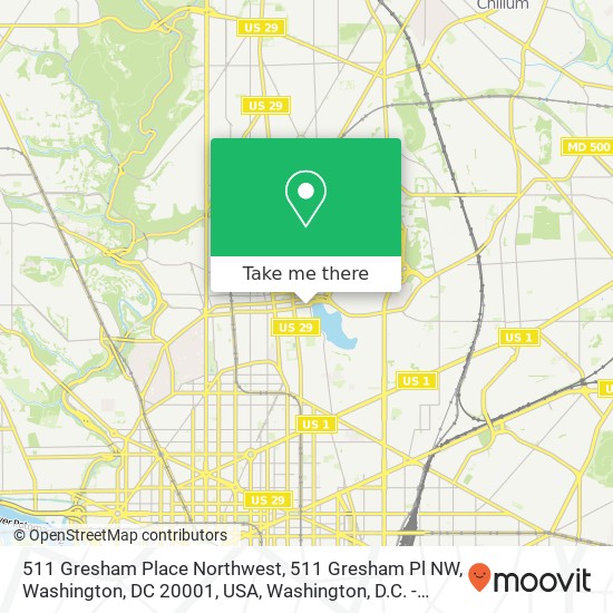 Mapa de 511 Gresham Place Northwest, 511 Gresham Pl NW, Washington, DC 20001, USA