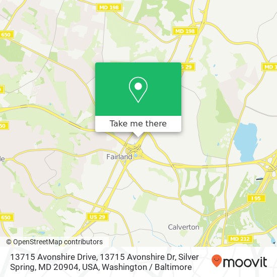 Mapa de 13715 Avonshire Drive, 13715 Avonshire Dr, Silver Spring, MD 20904, USA