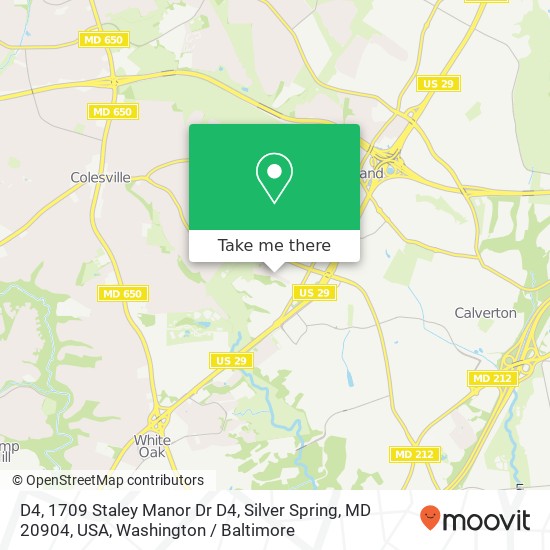 Mapa de D4, 1709 Staley Manor Dr D4, Silver Spring, MD 20904, USA