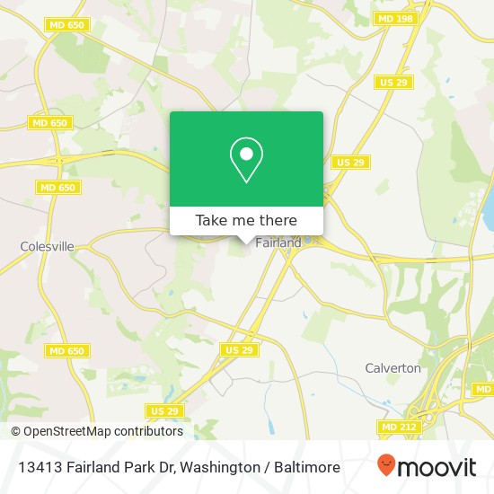 Mapa de 13413 Fairland Park Dr, Silver Spring, MD 20904