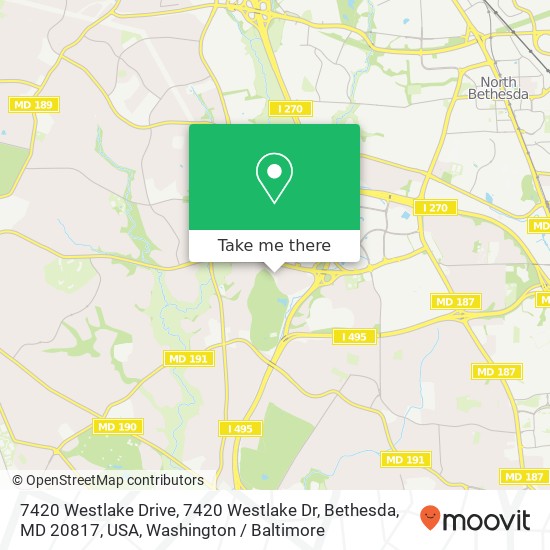 7420 Westlake Drive, 7420 Westlake Dr, Bethesda, MD 20817, USA map