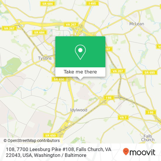 Mapa de 108, 7700 Leesburg Pike #108, Falls Church, VA 22043, USA