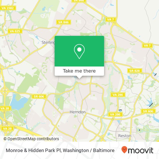 Monroe & Hidden Park Pl, Herndon, VA 20170 map