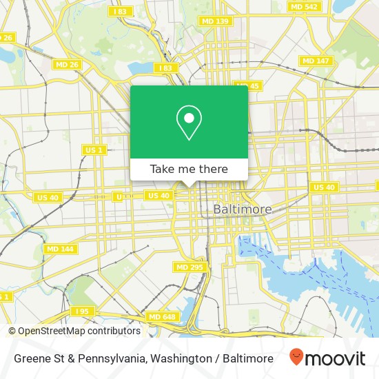 Mapa de Greene St & Pennsylvania, Baltimore, MD 21201