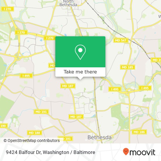 Mapa de 9424 Balfour Dr, Bethesda, MD 20814