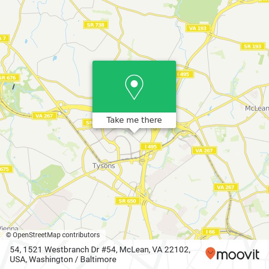 Mapa de 54, 1521 Westbranch Dr #54, McLean, VA 22102, USA