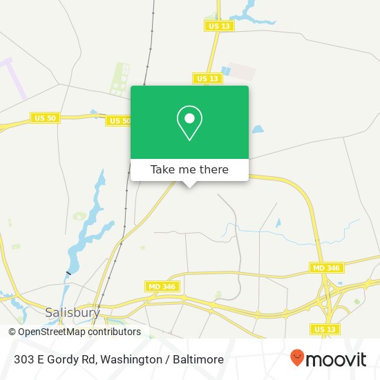 Mapa de 303 E Gordy Rd, Salisbury, MD 21804