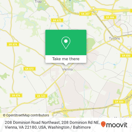 Mapa de 208 Dominion Road Northeast, 208 Dominion Rd NE, Vienna, VA 22180, USA