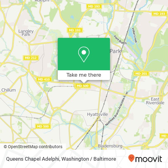Mapa de Queens Chapel Adelphi, University Park, MD 20782