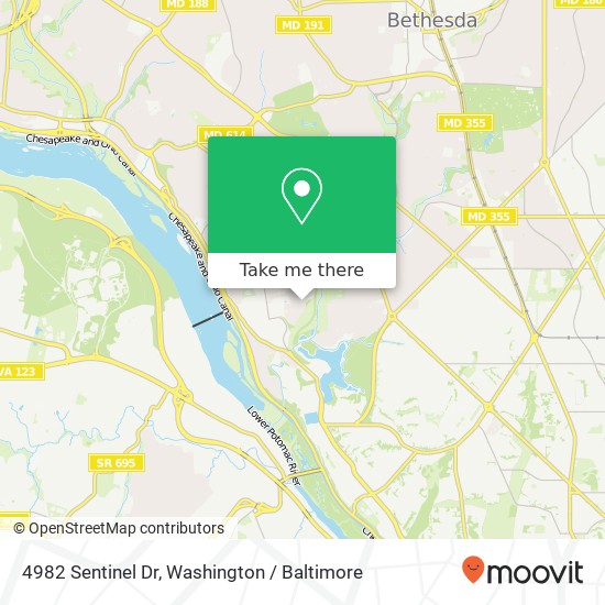 Mapa de 4982 Sentinel Dr, Bethesda, MD 20816