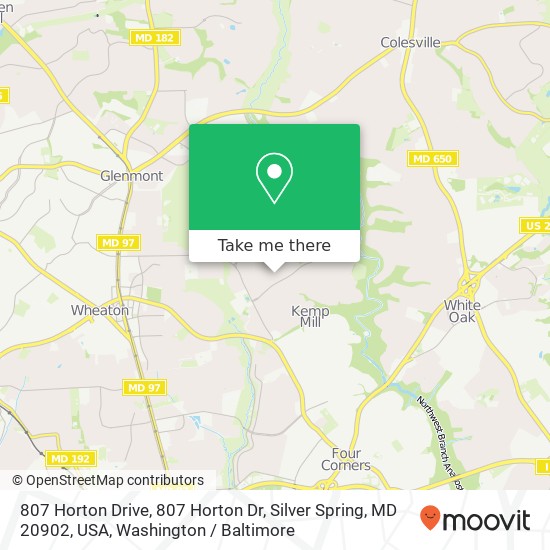 Mapa de 807 Horton Drive, 807 Horton Dr, Silver Spring, MD 20902, USA