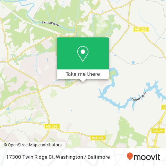 Mapa de 17300 Twin Ridge Ct, Silver Spring, MD 20905