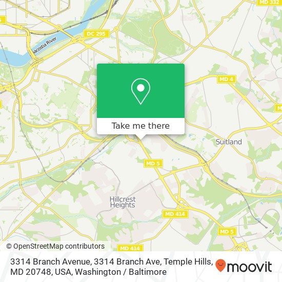 Mapa de 3314 Branch Avenue, 3314 Branch Ave, Temple Hills, MD 20748, USA