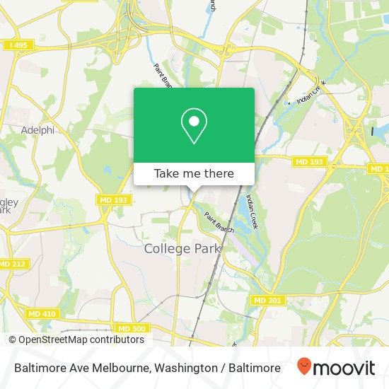 Mapa de Baltimore Ave Melbourne, College Park, MD 20740