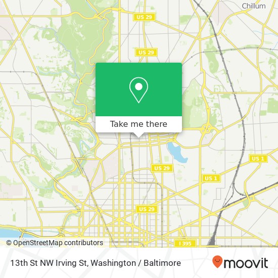 Mapa de 13th St NW Irving St, Washington, DC 20010