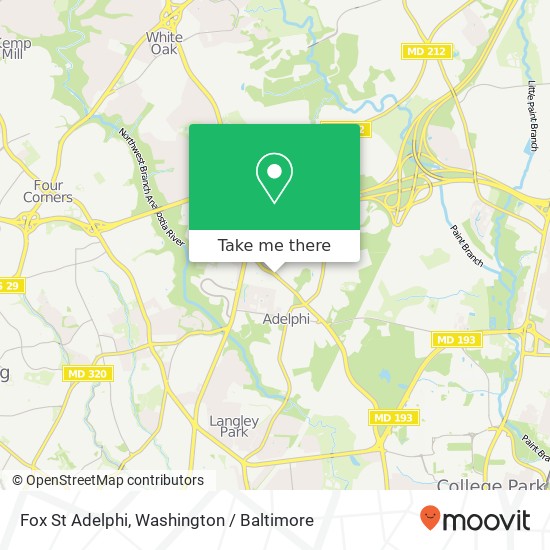 Mapa de Fox St Adelphi, Hyattsville, MD 20783