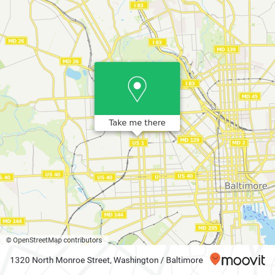 Mapa de 1320 North Monroe Street, 1320 N Monroe St, Baltimore, MD 21217, USA