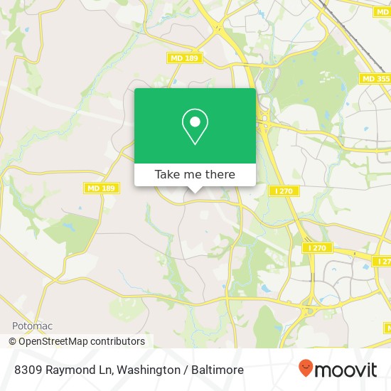 Mapa de 8309 Raymond Ln, Potomac, MD 20854