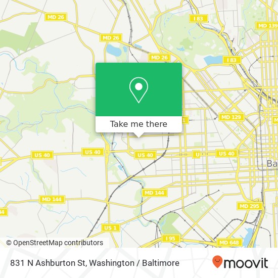 Mapa de 831 N Ashburton St, Baltimore (WALBROOK), MD 21216