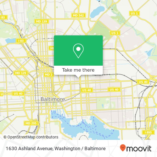 Mapa de 1630 Ashland Avenue, 1630 Ashland Ave, Baltimore, MD 21205, USA