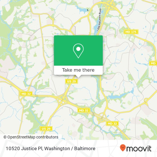 Mapa de 10520 Justice Pl, Columbia, MD 21046