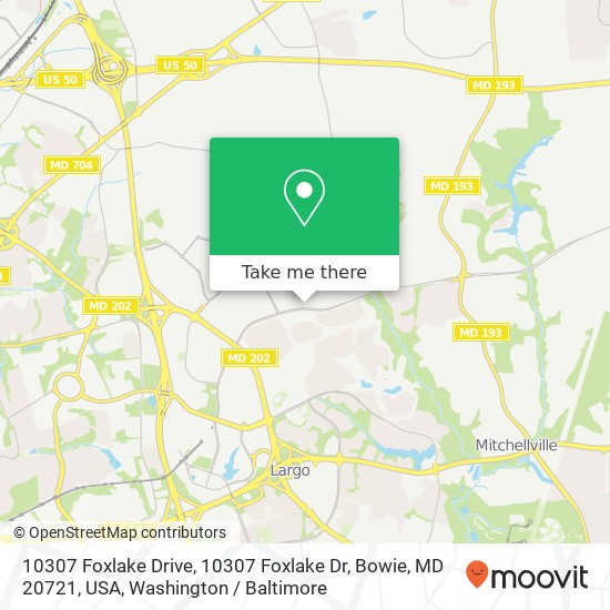 Mapa de 10307 Foxlake Drive, 10307 Foxlake Dr, Bowie, MD 20721, USA