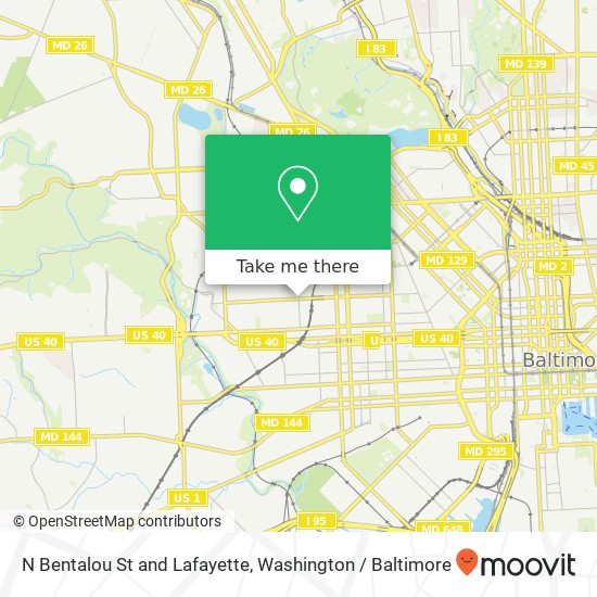 Mapa de N Bentalou St and Lafayette, Baltimore, MD 21216