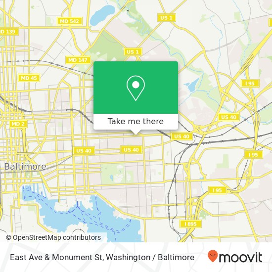 Mapa de East Ave & Monument St, Baltimore, MD 21205