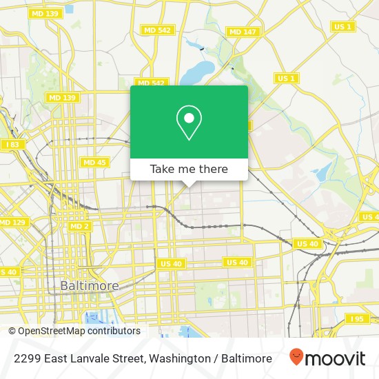 Mapa de 2299 East Lanvale Street, 2299 E Lanvale St, Baltimore, MD 21213, USA