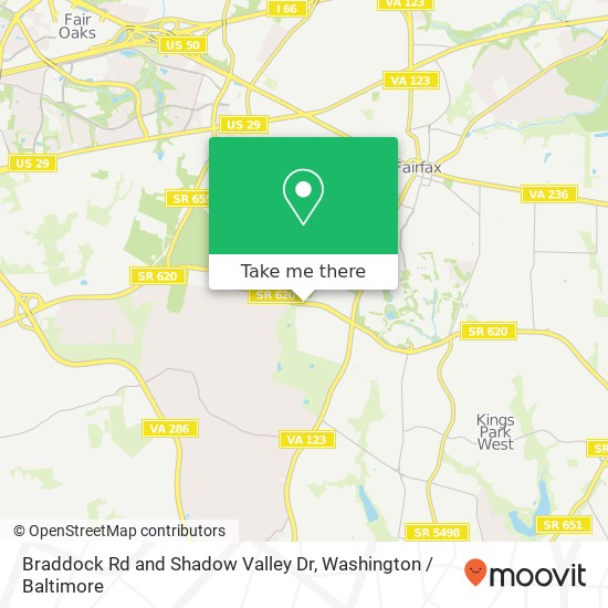 Mapa de Braddock Rd and Shadow Valley Dr, Fairfax, VA 22030