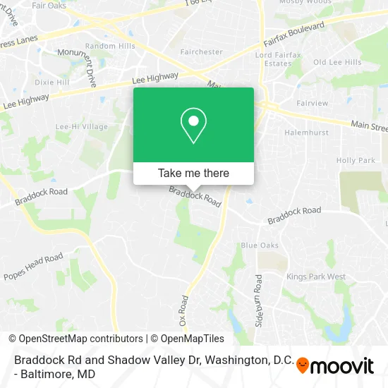 Braddock Rd and Shadow Valley Dr map