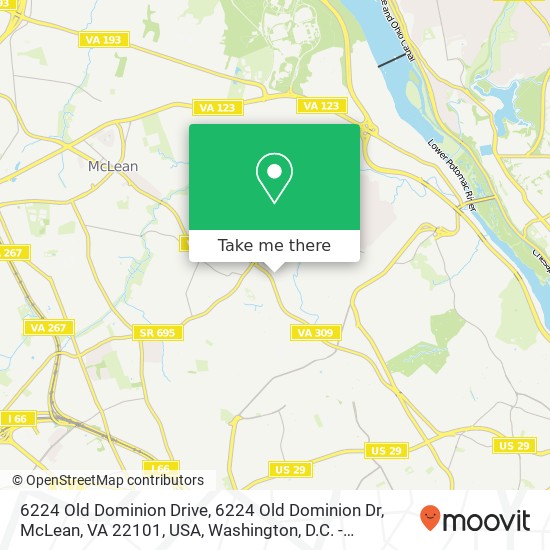 Mapa de 6224 Old Dominion Drive, 6224 Old Dominion Dr, McLean, VA 22101, USA