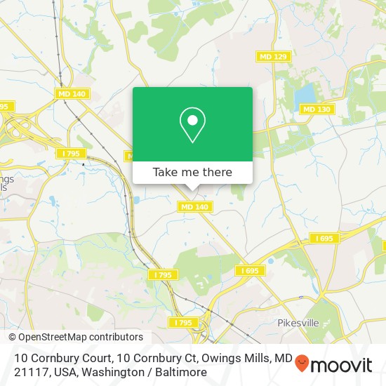 Mapa de 10 Cornbury Court, 10 Cornbury Ct, Owings Mills, MD 21117, USA