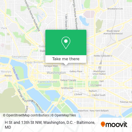 H St and 13th St NW map