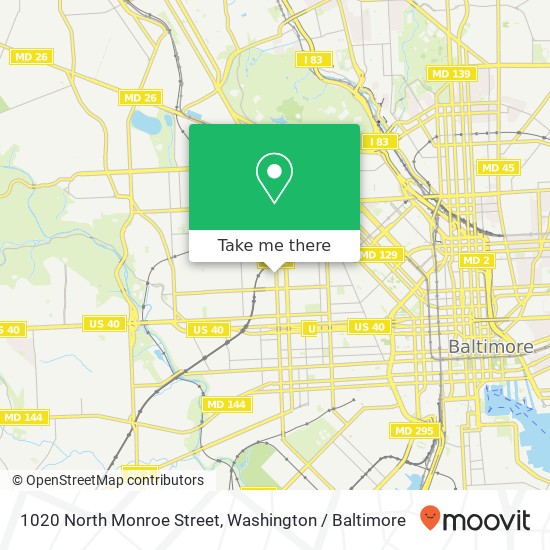 1020 North Monroe Street, 1020 N Monroe St, Baltimore, MD 21217, USA map