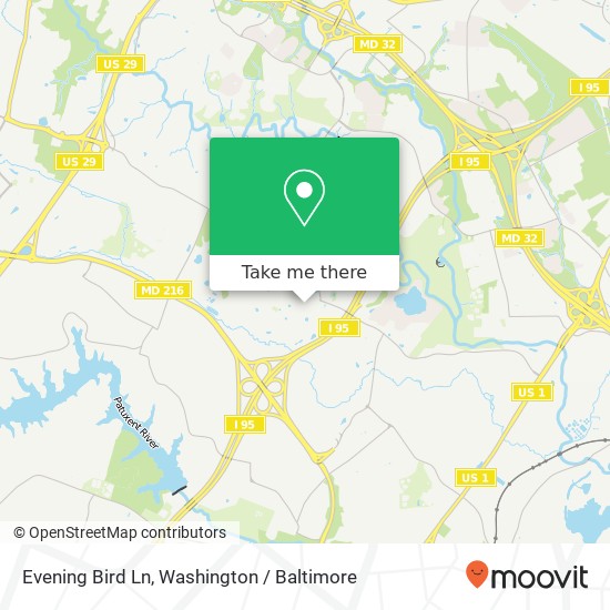 Mapa de Evening Bird Ln, Laurel, MD 20723